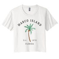 Marco Island Florida Colorful Palm Tree Retro Novelty Art Women's Crop Top Tee