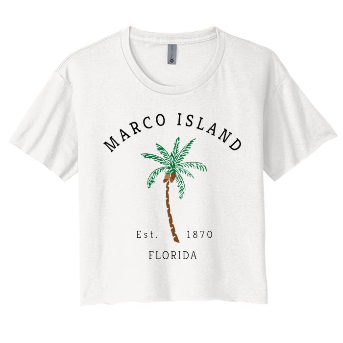 Marco Island Florida Colorful Palm Tree Retro Novelty Art Women's Crop Top Tee