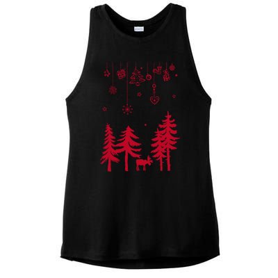 Moose In Forest With Traditional Symbols For Christmas Gift Ladies PosiCharge Tri-Blend Wicking Tank