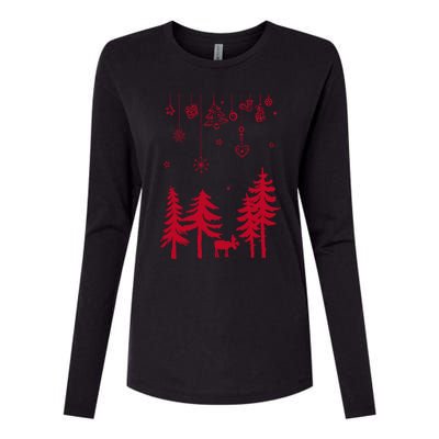 Moose In Forest With Traditional Symbols For Christmas Gift Womens Cotton Relaxed Long Sleeve T-Shirt