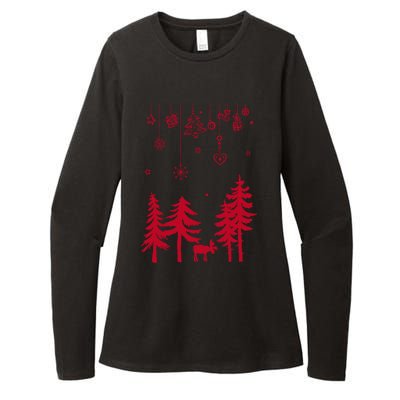 Moose In Forest With Traditional Symbols For Christmas Gift Womens CVC Long Sleeve Shirt