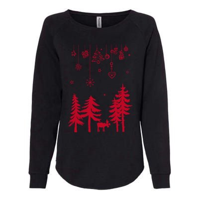 Moose In Forest With Traditional Symbols For Christmas Gift Womens California Wash Sweatshirt