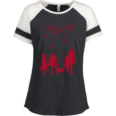 Moose In Forest With Traditional Symbols For Christmas Gift Enza Ladies Jersey Colorblock Tee