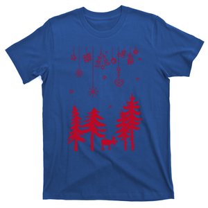 Moose In Forest With Traditional Symbols For Christmas Gift T-Shirt