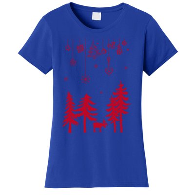 Moose In Forest With Traditional Symbols For Christmas Gift Women's T-Shirt