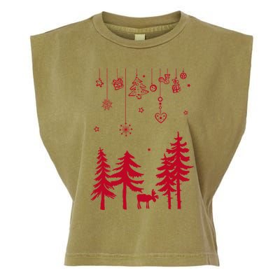 Moose In Forest With Traditional Symbols For Christmas Gift Garment-Dyed Women's Muscle Tee