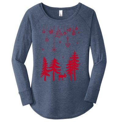 Moose In Forest With Traditional Symbols For Christmas Gift Women's Perfect Tri Tunic Long Sleeve Shirt