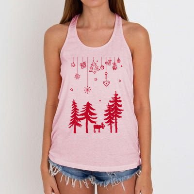 Moose In Forest With Traditional Symbols For Christmas Gift Women's Knotted Racerback Tank