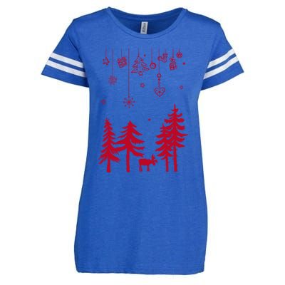 Moose In Forest With Traditional Symbols For Christmas Gift Enza Ladies Jersey Football T-Shirt