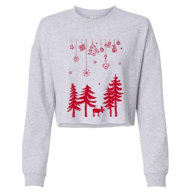 Moose In Forest With Traditional Symbols For Christmas Gift Cropped Pullover Crew