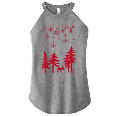 Moose In Forest With Traditional Symbols For Christmas Gift Women's Perfect Tri Rocker Tank