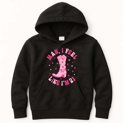 Man I Feel Like Im 21 Groovy Western 21st Birthday Cowgirl Kids Hoodie