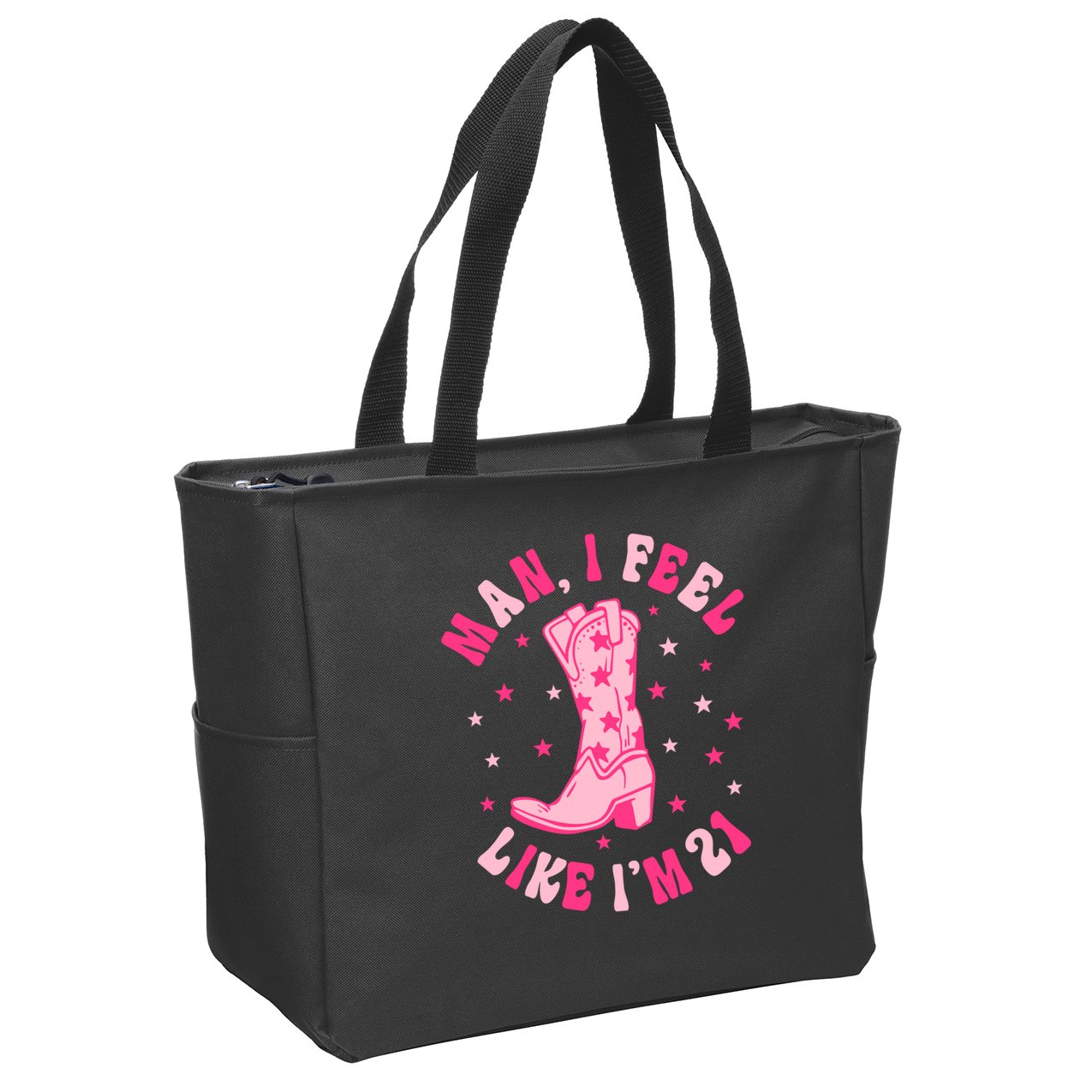 Man I Feel Like Im 21 Groovy Western 21st Birthday Cowgirl Zip Tote Bag