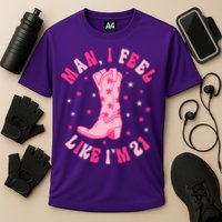 Man I Feel Like Im 21 Groovy Western 21st Birthday Cowgirl Cooling Performance Crew T-Shirt