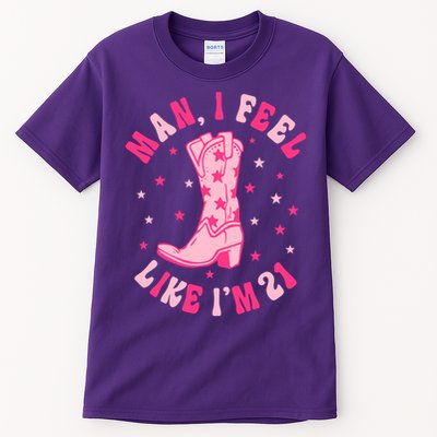 Man I Feel Like Im 21 Groovy Western 21st Birthday Cowgirl Tall T-Shirt