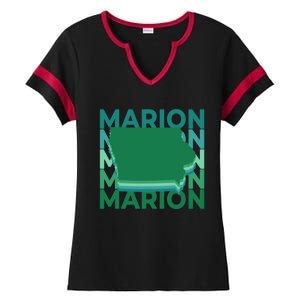 Marion Iowa Green Repeat Ia City Gift Ladies Halftime Notch Neck Tee