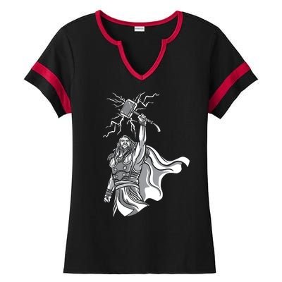 Mighty Thor With Hammer Ladies Halftime Notch Neck Tee