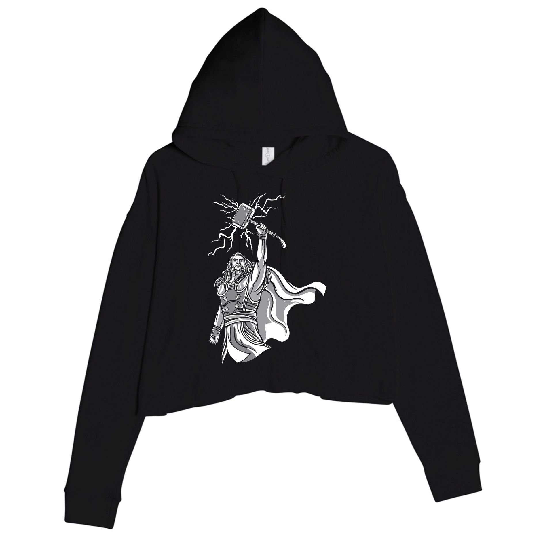 Mighty Thor With Hammer Crop Fleece Hoodie