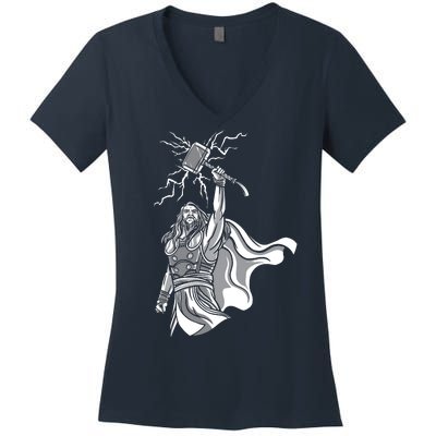 Mighty Thor With Hammer Women's V-Neck T-Shirt