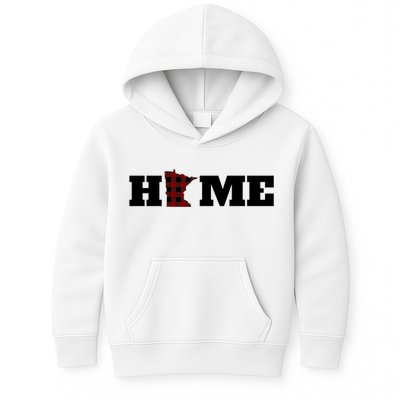 Minnesota Is Home Buffalo Plaid State Pride Gift Kids Hoodie
