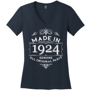 Made In Highest Quality Genuine All Original Parts 1924 100th Birthday Women's V-Neck T-Shirt