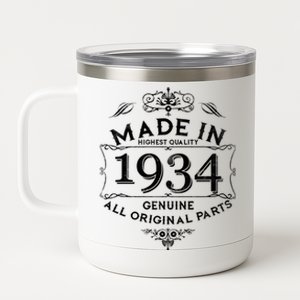 Made In Highest Quality Genuine All Original Parts 1934 90th Birthday 12 oz Stainless Steel Tumbler Cup