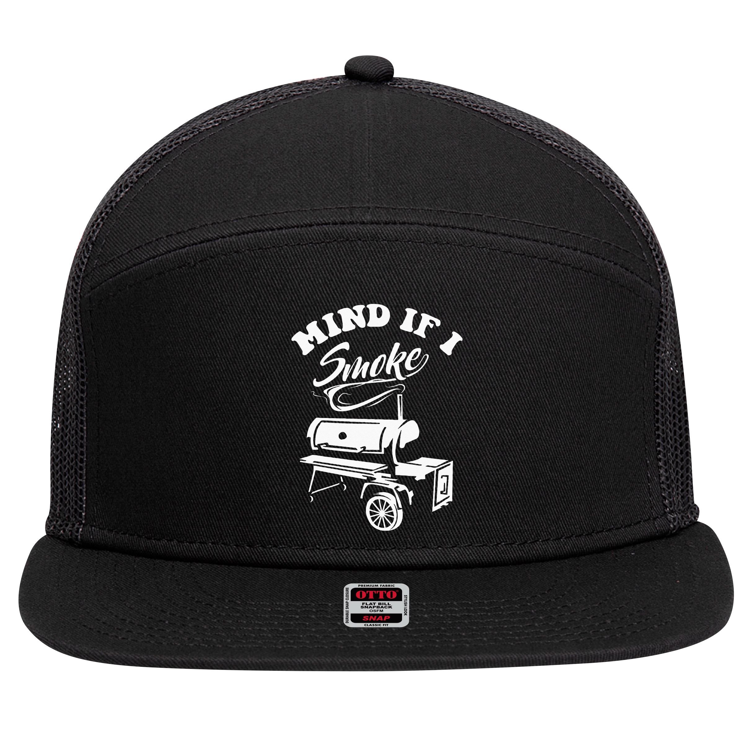 Mind If I Smoke Funny BBQ Smoker & Grilling 7 Panel Mesh Trucker Snapback Hat