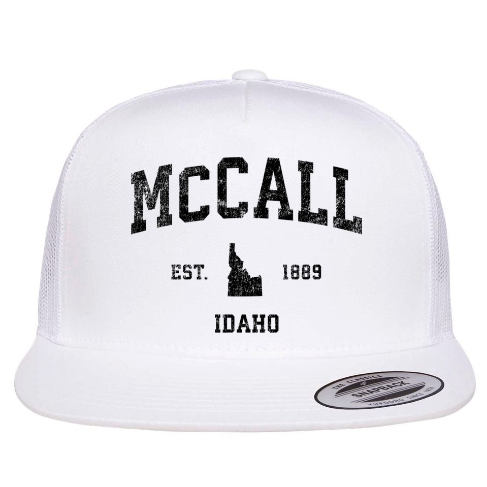 Mccall Idaho Id Vintage Established Sports Design Flat Bill Trucker Hat