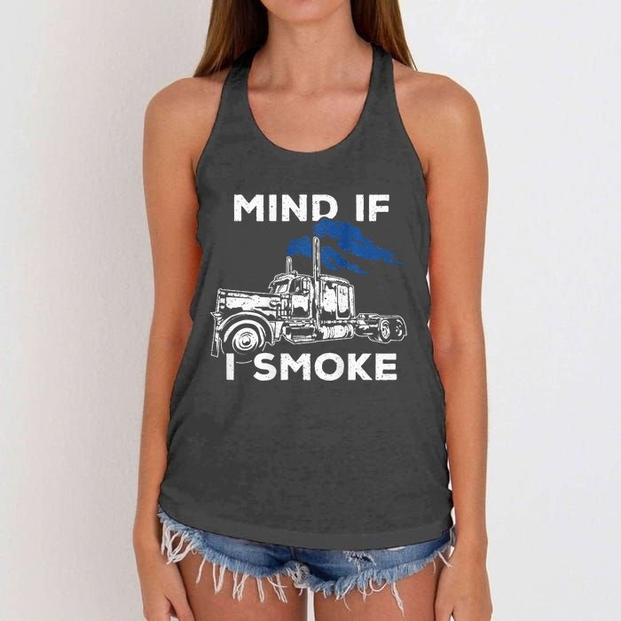 Mind If I Smoke Diesel Semi Truck Back Only Women's Knotted Racerback Tank