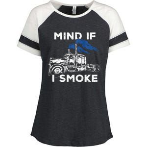 Mind If I Smoke Diesel Semi Truck Back Only Enza Ladies Jersey Colorblock Tee