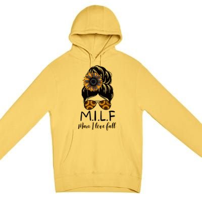 M Ilf I Love Fall Messy Bun Leopard Sunflower Sunglasses Gift Premium Pullover Hoodie