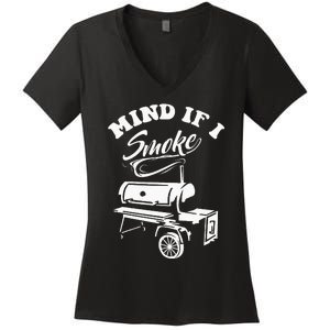 Mind If I Smoke Funny BBQ Smoker & Grilling Women's V-Neck T-Shirt