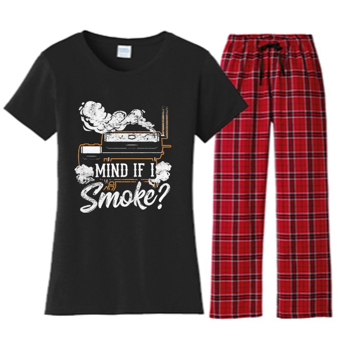 Mind If I Smoke Funny Bbq Smoker Grilling Lover Women's Flannel Pajama Set