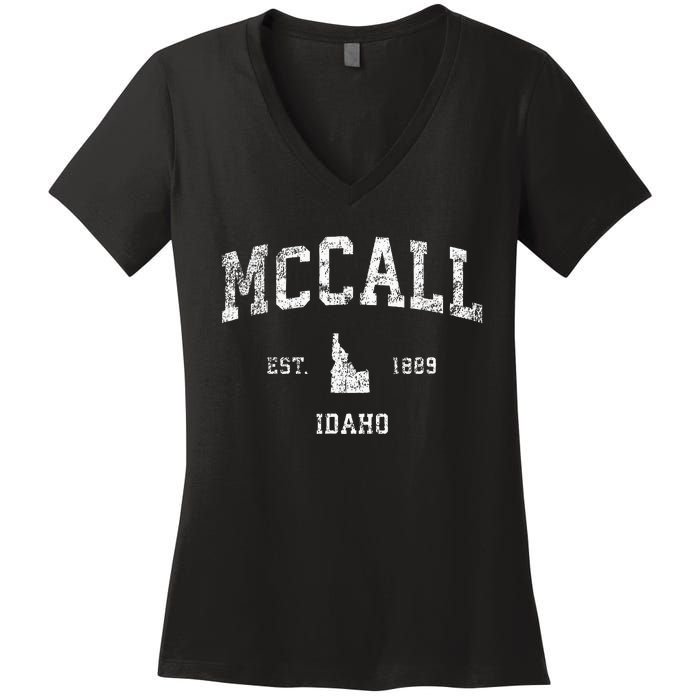 Mccall Idaho Id Vintage Athletic Sports Design Women's V-Neck T-Shirt