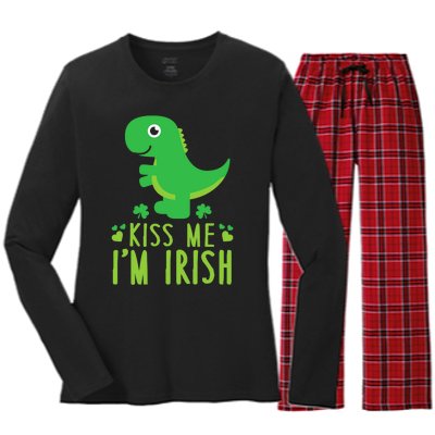 Me I'm Irish St. Patrick's Day Cute Dinosaur T Women's Long Sleeve Flannel Pajama Set 