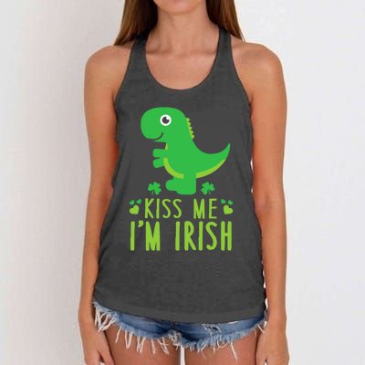 Me I'm Irish St. Patrick's Day Cute Dinosaur T Women's Knotted Racerback Tank