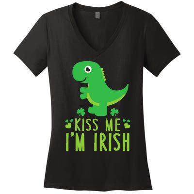 Me I'm Irish St. Patrick's Day Cute Dinosaur T Women's V-Neck T-Shirt