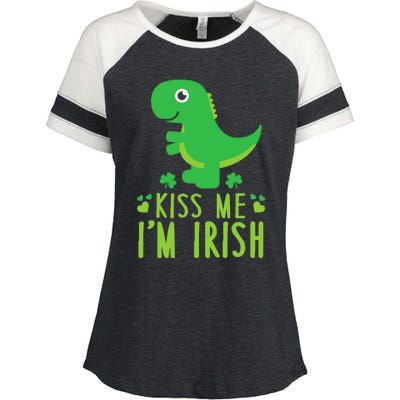 Me I'm Irish St. Patrick's Day Cute Dinosaur T Enza Ladies Jersey Colorblock Tee