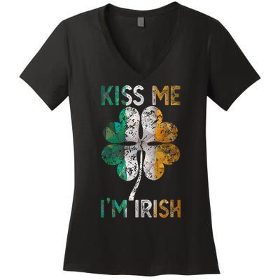 Me I'm Irish Ireland Flag Shamrock Vintage St Patty Day Women's V-Neck T-Shirt
