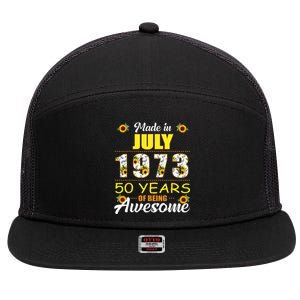 Made In July 1973 50 Years Of Being Awesome Sunflower 7 Panel Mesh Trucker Snapback Hat