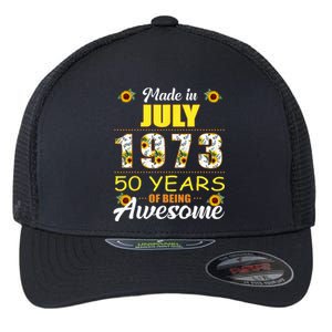 Made In July 1973 50 Years Of Being Awesome Sunflower Flexfit Unipanel Trucker Cap