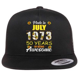 Made In July 1973 50 Years Of Being Awesome Sunflower Flat Bill Trucker Hat