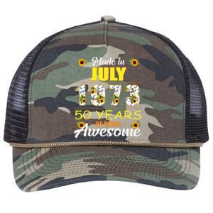 Made In July 1973 50 Years Of Being Awesome Sunflower Retro Rope Trucker Hat Cap