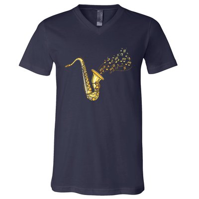 Musical Instrument Jazz Musician Gift Idea Saxophone V-Neck T-Shirt