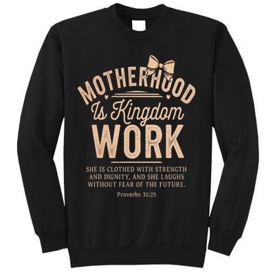 Motherhood Is Kingdom Work Coquette Bow Christian Mom Sweatshirt