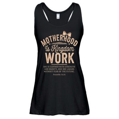 Motherhood Is Kingdom Work Coquette Bow Christian Mom Ladies Essential Flowy Tank