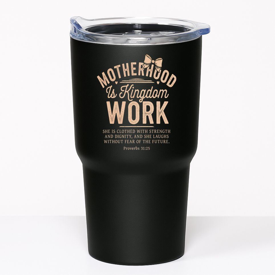 Motherhood Is Kingdom Work Coquette Bow Christian Mom Tumbler