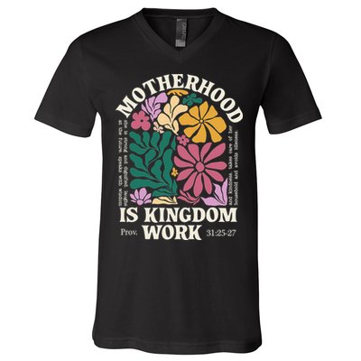 Motherhood Is Kingdom Work Retro Christian Mothers Day V-Neck T-Shirt
