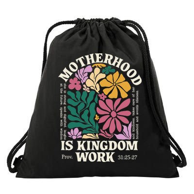 Motherhood Is Kingdom Work Retro Christian Mothers Day Drawstring Bag