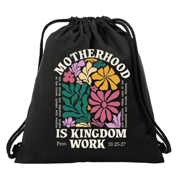Motherhood Is Kingdom Work Retro Christian Mothers Day Drawstring Bag